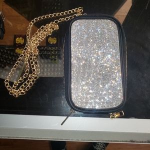 Women black handbags crystal stone design